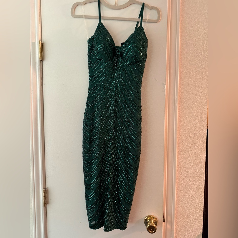Hunter Green Windsor Sequin Midi Dress